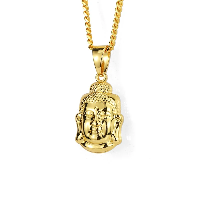 Fashion Men Ice Out Small Buddha Pendant Necklace 60cm Long Chain Rock