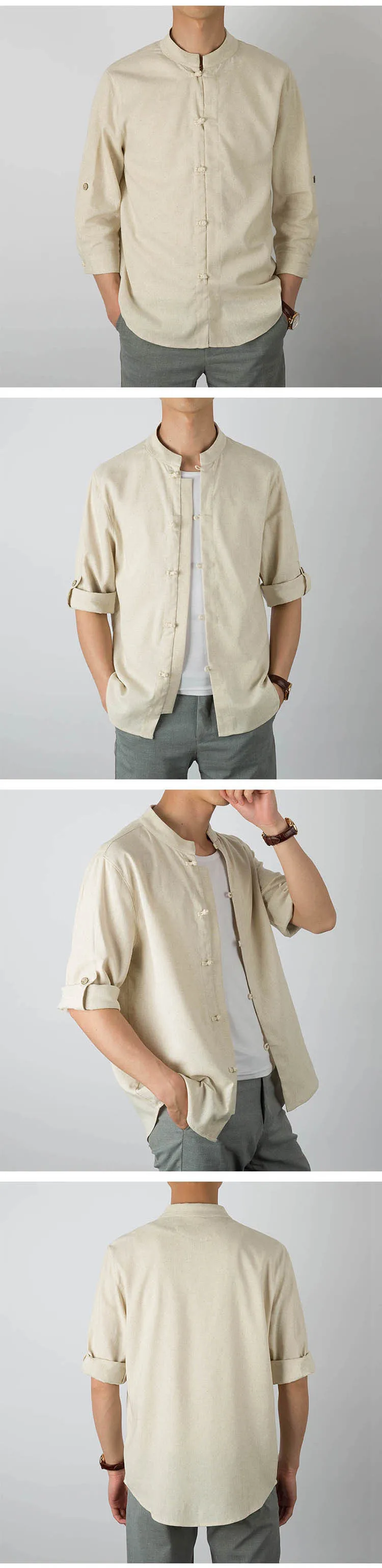 Новые мужские хлопковые льняные рубашки в китайском стиле, мужские винтажные повседневные льняные рубашки с рукавом три четверти, одноцветные топы, рубашки 5XL