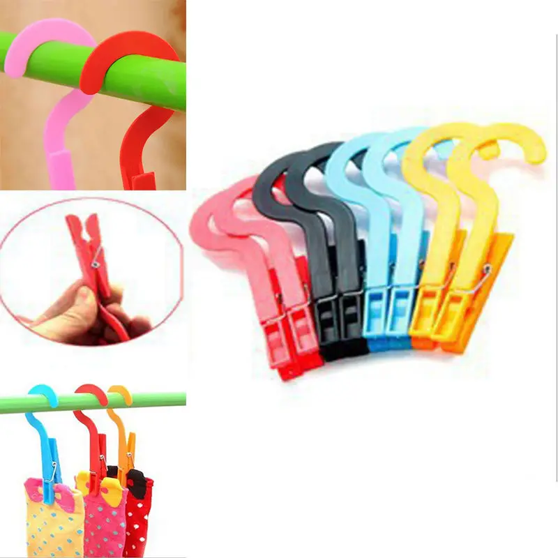 

4pcs Plastic Multi-functional Household Travel Clothes Towels Socks Hanger Hook Clips Home indoor Clothing Clips