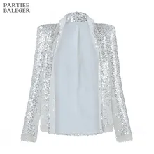 Новое поступление шикарные белые блестки с жемчужинами и бриллиантами дизайн с длинными рукавами Открытый стежок знаменитостей вечерние Клубные пальто куртка верхняя одежда