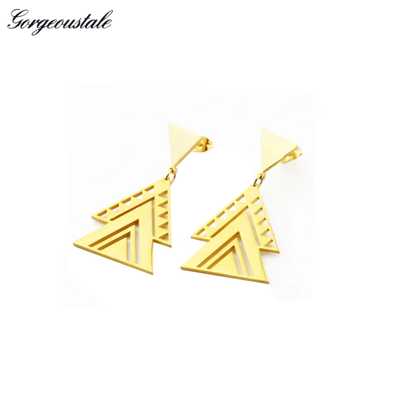 

Gold Color Pave Pyramid Earrings For Women Boho Jewelry Stainless Steel Triangle Stud Earring Boucle D'oreille Femme Wholesale