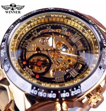 

20pcs/lot Winner New Number Sport Bezel Golden Watch Men's Watches Montre Homme Clock Automatic Skeleton Watch Wholesale
