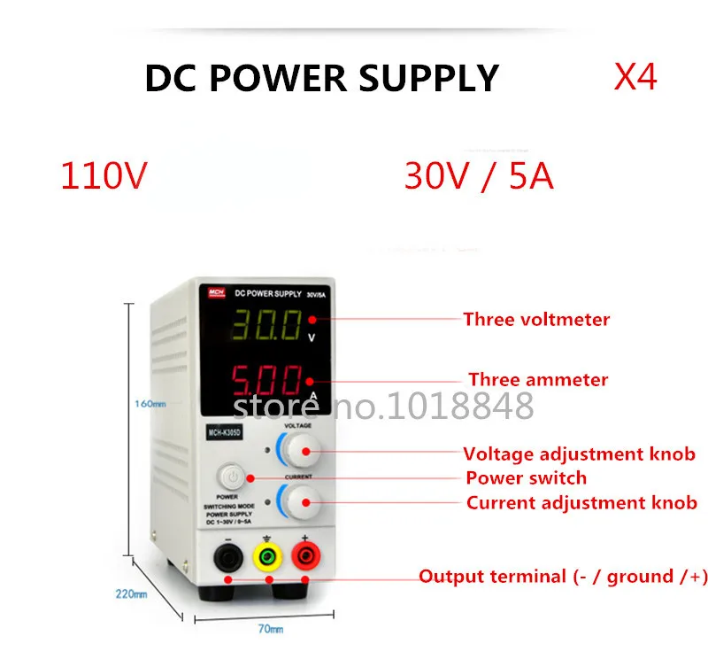 

4pcs/Lot 110v MCH-K305D Mini Switching Regulated Adjustable DC Power Supply SMPS Single Channel 30V 5A Variable MCH K305D