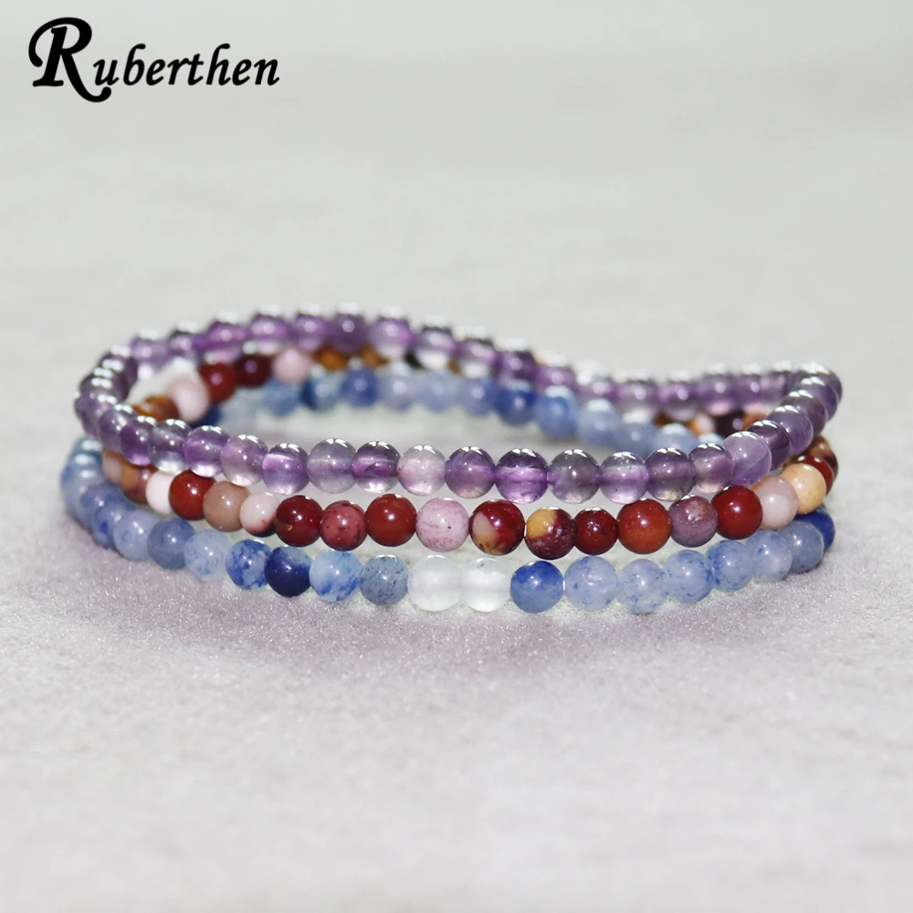 

Ruberthen Blue Aventurine Amethysts Bracelet Mookaite Jaspers Bracelet Mini Gem Stone Energy Bracelets