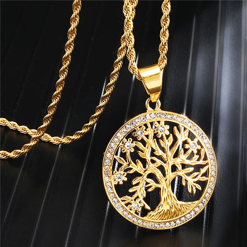 

D&Z Round Shiny Crystal Tree of Life Pendant Necklace Women Collares Temperament Jewelry For Mother Gift