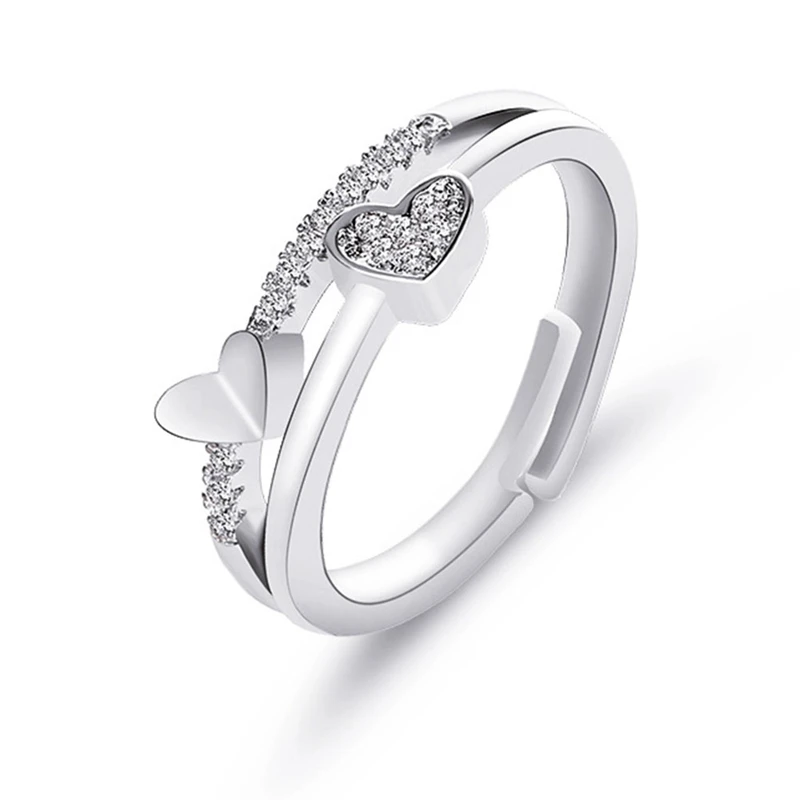 Корейское витое сердце горный хрусталь Открытое кольцо из розового золота цвет палец кольцо для женщин эффектное регулируемое кольцо оптом подарок