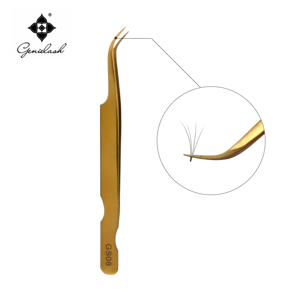 Genielash GS08 благородный золотой изогнутый пинцет инструменты специально для 3D объема норковых ресниц удлинитель ресниц