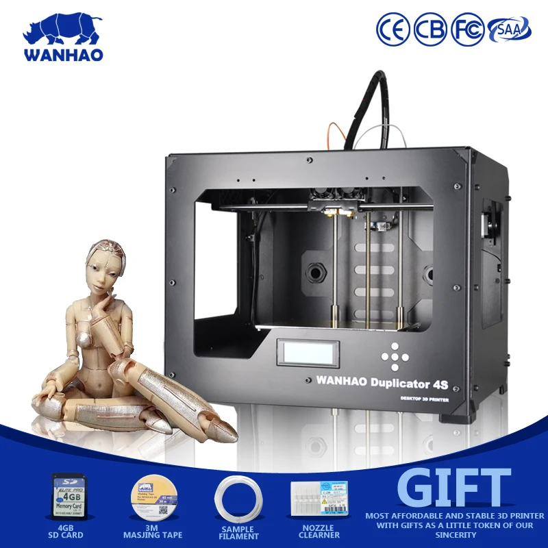 Wanhao 3D Printer Dual extruder WANHAO Duplicator 4S Reprap Kit with Multi color models making printingwithPLA