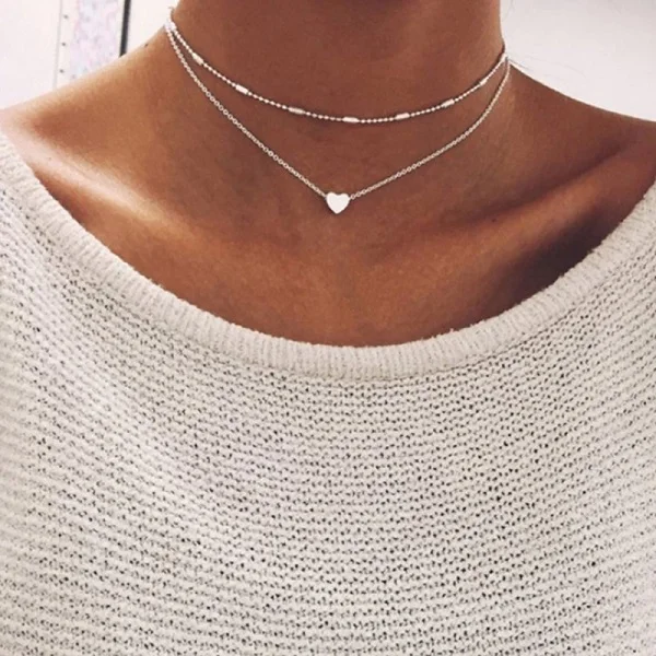 Small heart choker Necklace for women gold silver chain Small love NECKLACE PENDANT in collar Bohemian Chocker necklace jewelry - Окраска металла: two silver