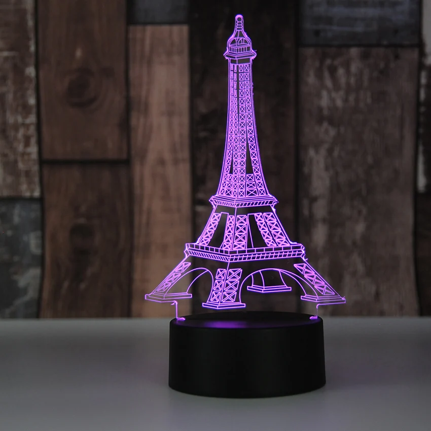 Новинка светильник 7 цветов Эйфелева башня светодиодный 3D ночник сенсорный USB