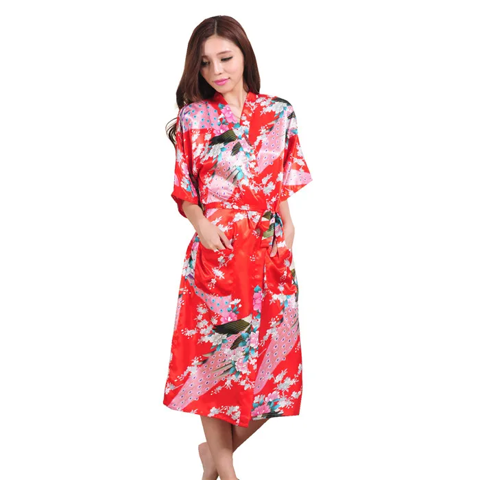 Фиолетовые Свадебные невесты халат Китайский Для женщин Silk район ночная рубашка с цветочным принтом халат сексуальная кимоно платье Размеры S M L XL XXL, XXXL s001-l - Цвет: Red