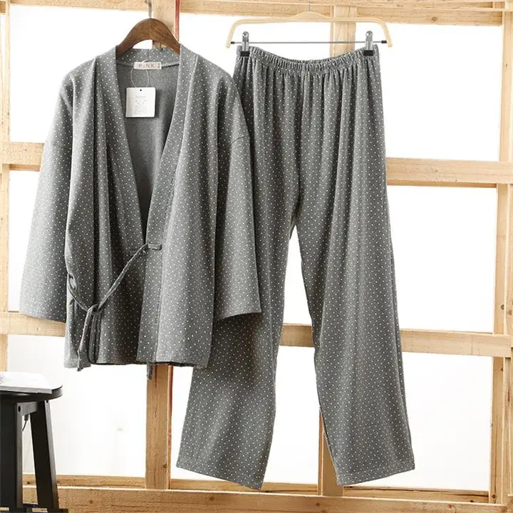 Японские кимоно пижамы мужские/женские с длинным рукавом Хлопок Большой размер удобные пижамы пара домашняя пижама набор A587 - Цвет: male