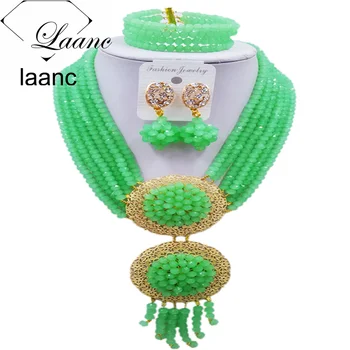 

Laanc Fashionable Mint Green Nigerian Beaded Jewelry Set African Wedding Necklace Set 6PHLS014
