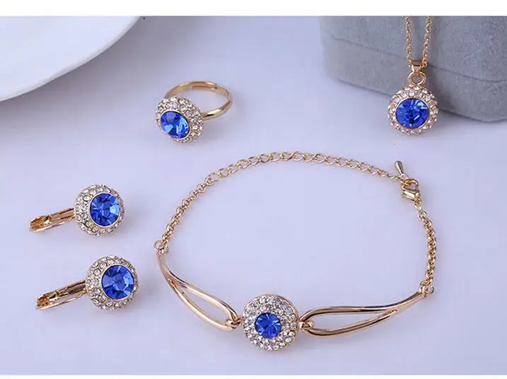 

free shipping>>> USA 925 Silver Purple blue CZ Zirconia Crystal Pendant necklace bracelet earrings ring four piece suit alloy je