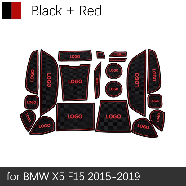 Противоскользящие резиновые ворота слот чашки коврик для BMW X1 F48 X3 F25 X4 F26 X5 F15 X6 F16 X3 G01 аксессуары наклейки с M Логотип - Название цвета: Red X5 F15 14-18