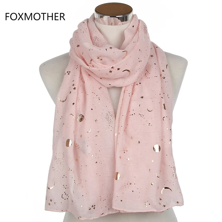 FOXMOTHER Модный золотой фольгированный шарф для женщин, подарки на Рождество - Цвет: Розовый
