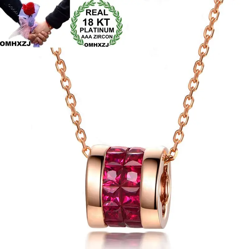 

OMHXZJ Wholesale European Fashion Woman Girl Party Wedding Gift H Ruby 18KT Rose Gold Necklace Pendant Charm CA194