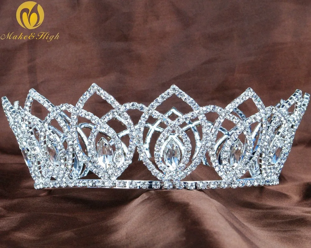 Principessa Rotondo Tiara Crown Sereno Austriaco Strass Fascia di Miss Beauty Pageant Festa Nuziale nuziale Accessorio Dei Capelli Costumi