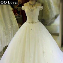 QQ Lover 2017 New Romantic Beaded Off the Shoulder Wedding dress Bridal Gown Custom made Plus Size Vestido De Noiva