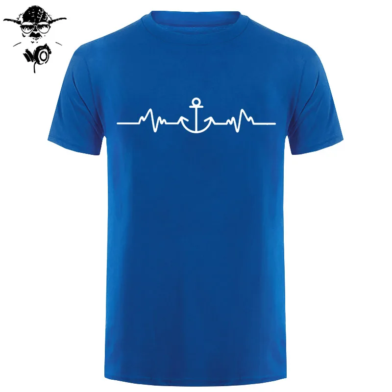 Sailinger Anchor Pulse Heartheat Футболка-Yacht Sail Tee Забавный подарок на день рождения Футболка с принтом Мужская брендовая футболка Новинка