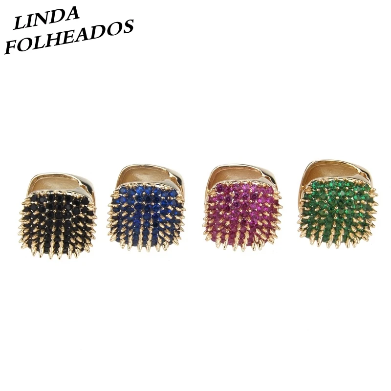 

New Arrival Trendy Designed Rivet Irregular Square Punk 4 CZ Colors Brincos for Unisex Jewelry Street Hoop Earrings Gift