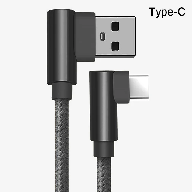 QC 3,0 двойной локоть мобильный телефон USB кабель для передачи данных Micro usb type C кабель для samsung Galaxy S9 S8 Plus зарядный кабель - Цвет: Type-C Black