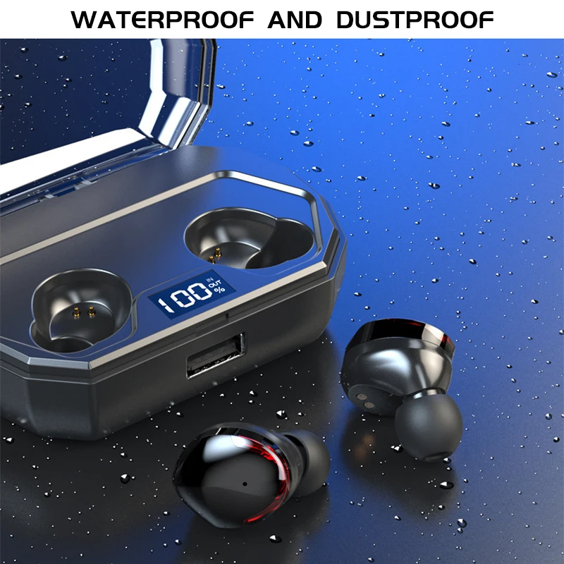 VTIN TWS Bluetooth Headset 5.0 Wireless Mini Power Digital Display Touch Control IPX6 Waterproof Bluetooth In-ear Earbud 3000mAh (8)