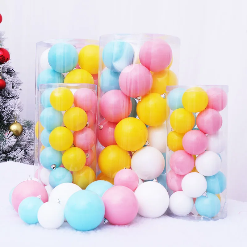 【6cm、8cm】Christmas Makaron decoration Christmas window decoration props pink, yellow, blue and milky white Christmas ball