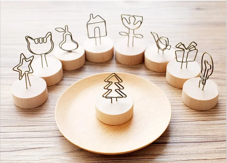 

1pc New Round Wood Wrought Iron Pastoral Style Notes Clip Creative Message Photo Clip Stand Memo Clip Note Holder Card Holder