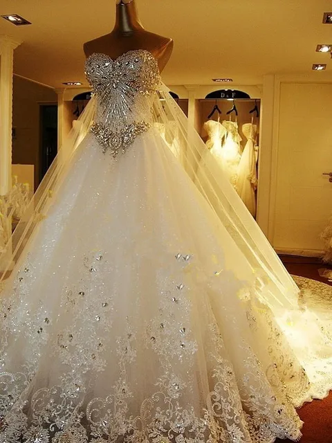 2014 Hot Sales New Extravagant Beaded Crystal Lace Wedding