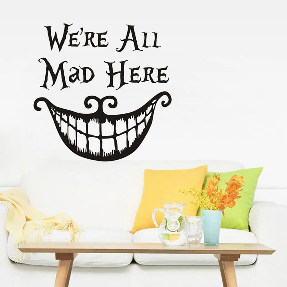 

We Are All Mad Here Mouth Pattern Wall Art Murals For Halloween Party Bedroom Decals Waterproof Wallpaper Removable Living Room