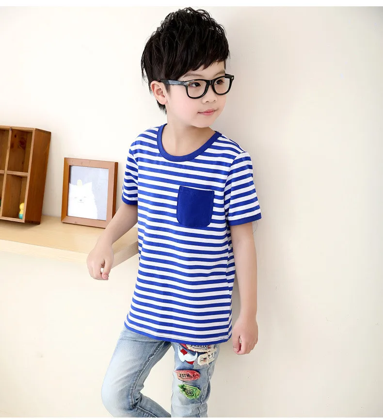 2016 Summer New Children's Clothing Boys Cotton Short-sleeved T-shirt Children Casual Round neck Striped Fashion T-shirt HTB1rxuSLpXXXXbpXpXXq6xXFXXXY - 2016 Summer New Children's Clothing Boys Cotton Short-sleeved T-shirt Children Casual Round neck Striped Fashion T-shirt
