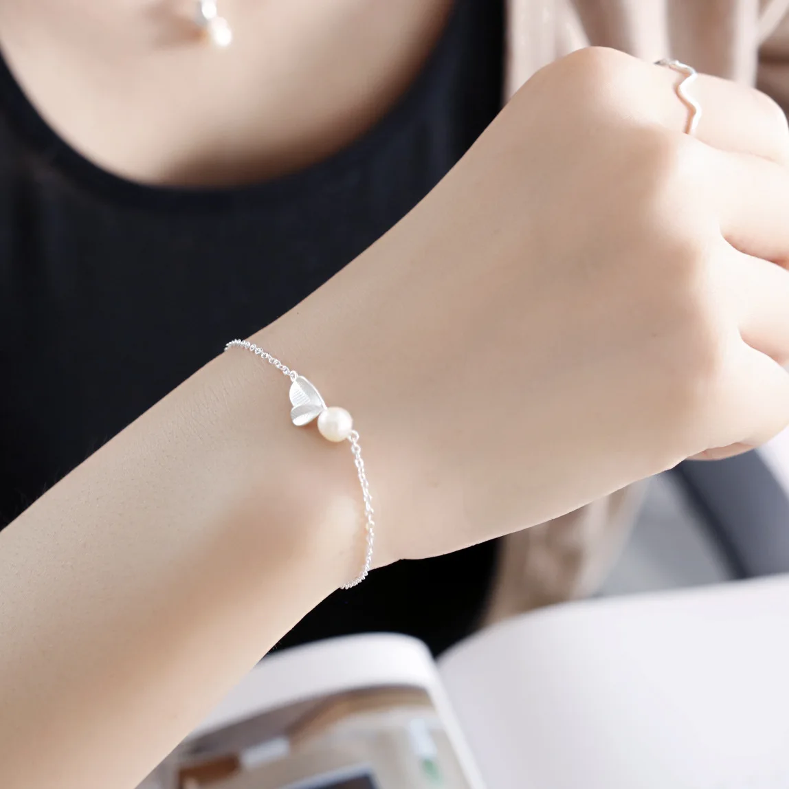 leaf pearl bracelet 100% 925 Sterling Silver Jewelry fashion hypoallergenic bracelets for women gift