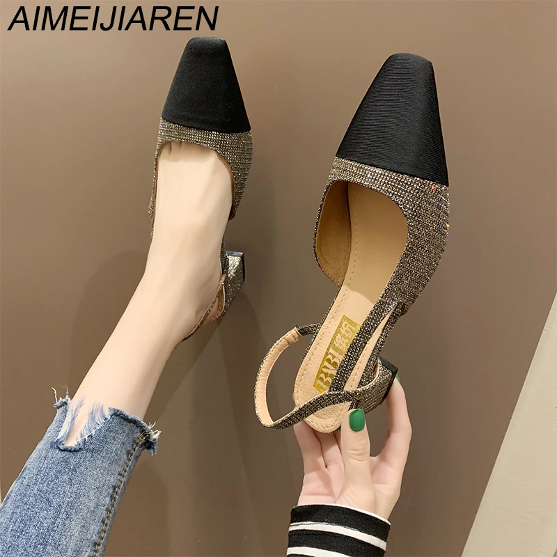 

Chaussures Femme Bling Crystal Pumps Women Shoes Gold Sliver Ankle Strap High Heels 5.5cm Chaussure Femme Talon