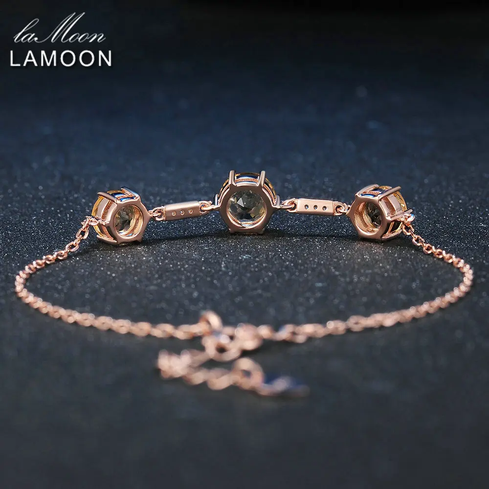 LAMOON Luxury Citrine 925 Sterling Silver Jewelry Rose Gold Plated Charm Bracelets for Women Trendy Fine Bangles Bijoux HI025