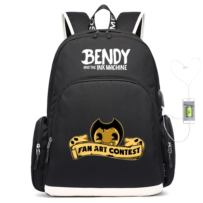

Bendy and the Ink Machine Women Backpack USB Charging Laptop Backpack Canvas School Bags Bendy Bookbag Nylon Travel Rugzak