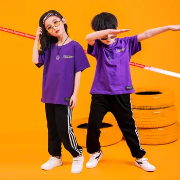 

Girls Boys Jazz Hip Hop Dance Clothes for Kids Ballroom Dancing Costumes Oversized T Shirt Tops Performance Show Jogger Pants