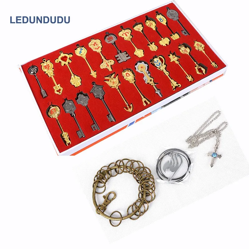 Goede Fairy Tail Sleutelhanger Cosplay Accessoires set Wapen Collectie Lucy Teken van de Dierenriem Gouden Sleutel Ketting Hangers voor Gift