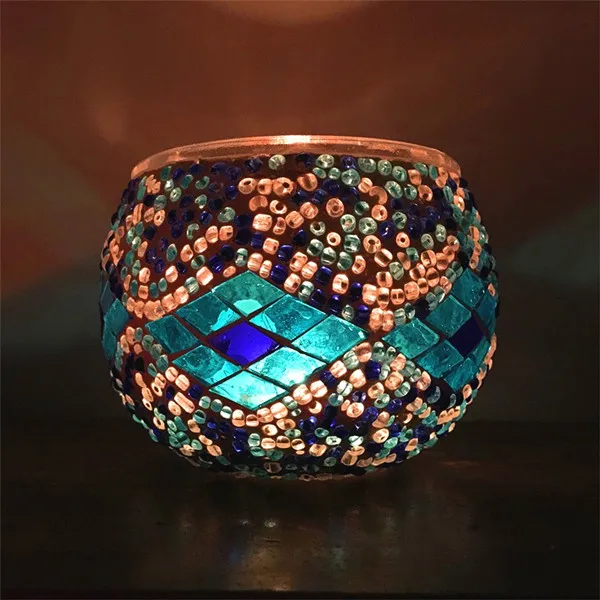 Марокканский декор, стеклянный подсвечник для дома, свадьбы, спальни, гостиной, марокканская мозаика, стеклянный подсвечник, подсвечники - Цвет: Тёмно-синий