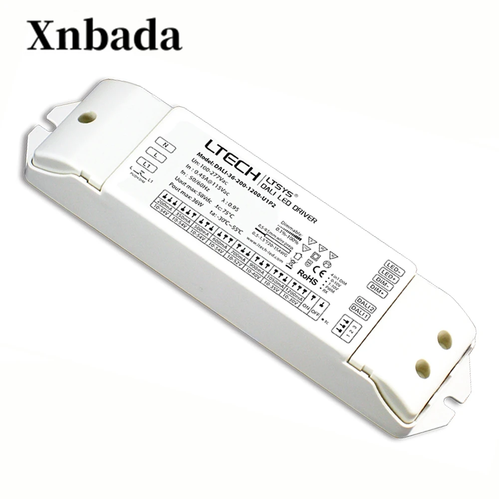 

LTECH DALI-36-200-1200-U1P2; 100-277Vacc input; 200-1200mA/2-36W output CC DALI Dimming Driver