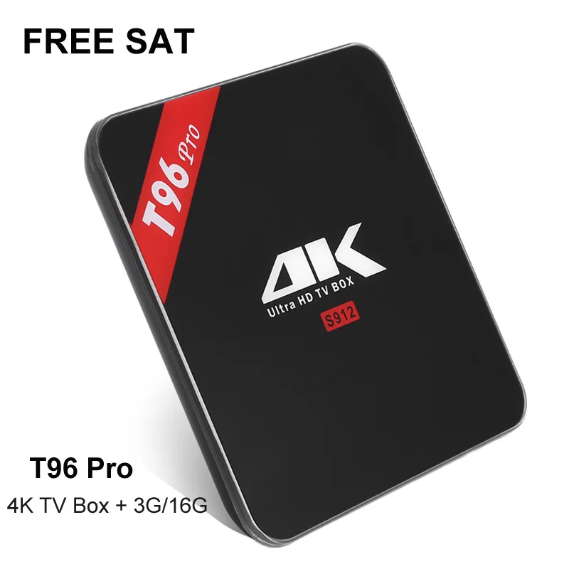 

Free Sat T96 Pro Smart TV Box Android 6.0 Amlogic S912 Octa Core 3GB 16GB 2.4G / 5G WiFi 4K HD AirPlay IPTV Set Top Box PK Mi