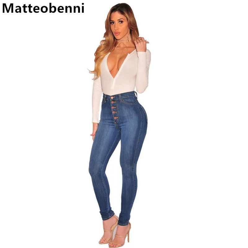 

Buttons Fashion Jeans Women Pencil Pants High Waist Jeans Sexy Slim Elastic Skinny denim Pants Trousers Fit mom jeans Plus Size