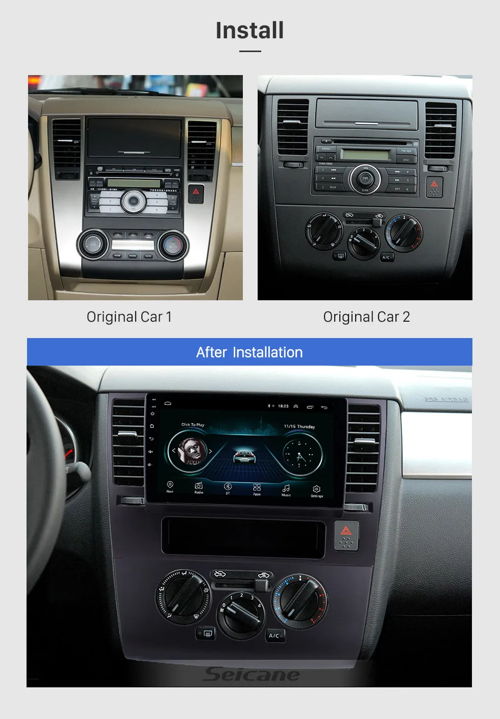 Best Seicane 9 inch for 2005-2010 Nissan Tiida Android 8.1 HD Touch Screen GPS Navigation Radio Bluetooth 3G Wifi Digital TV SWC 2