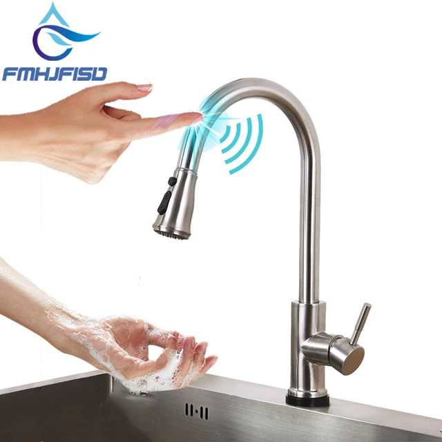 Cheap Sensitive Touch Kitchen Faucets Sensor Smart Pull Out Sprayer Hand Inductive Water Saving 360 Degree Rotation Mixer Taps