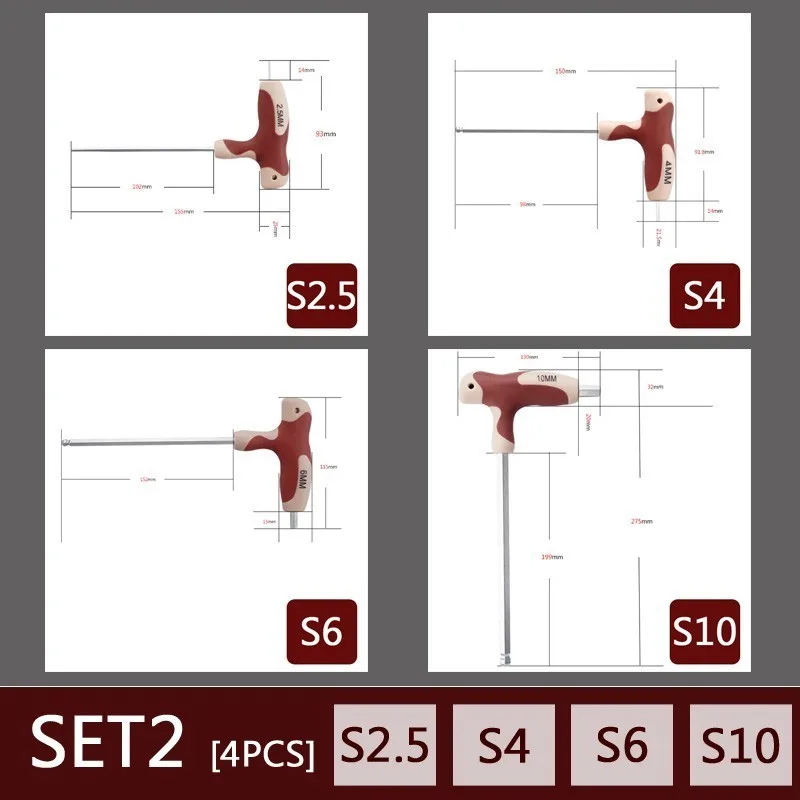 LIJIAN Т-образная ручка Набор шестигранных ключей плоская шаровая Головка аппаратная розетка ручные инструменты Аллен ключ Ремонт прочная отвертка бионический гаечный ключ - Цвет: Set 2