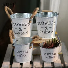 Металлическая ваза цветок бочка пеньковая веревка уха ремесла сказочный сад цветочный горшок Европейский баррель Американский украшение дома реквизит украшения