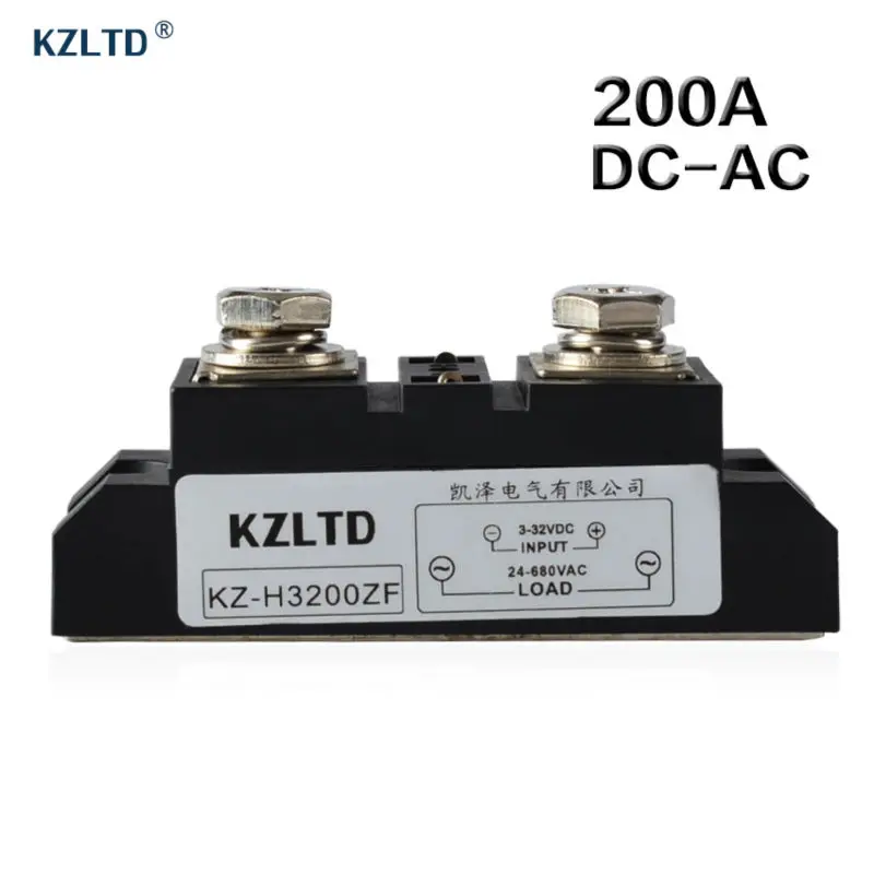 KZLTD SSR-200A DC to AC Solid State Relay 200A Industrial High Voltage Relay 3-32V DC to 24-680V AC Solid State Relays SSR 200A
