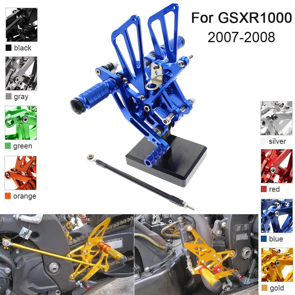

CNC Aluminum Adjustable Rearsets Foot Pegs For Suzuki GSXR1000 GSXR 1000 K7 K8 2007 2008