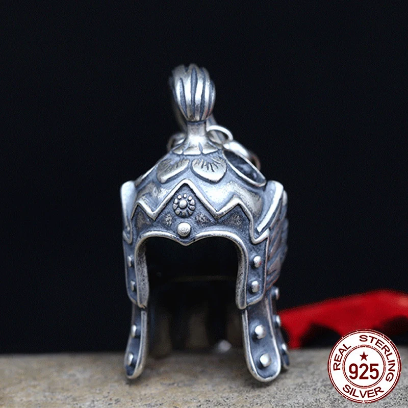 

100% S925 sterling silver men's pendant versatile personality fashion retro carved helmet shape to send gifts for lovers hot
