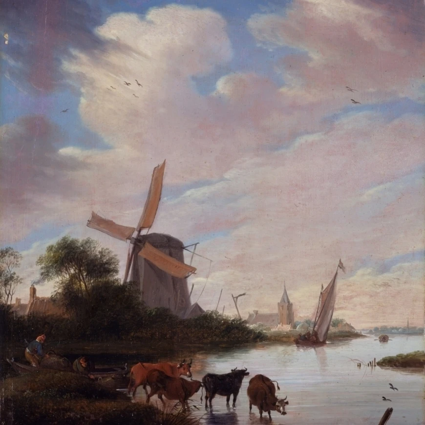 Landscape With Windmill Near A River Poster Print (18 x 24)